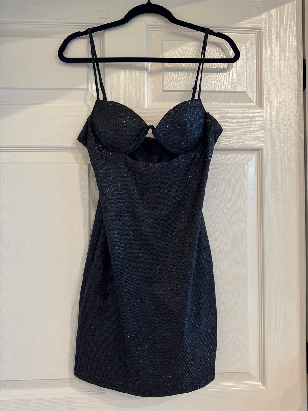 Shimmery Black Spaghetti-Strap Mini Dress